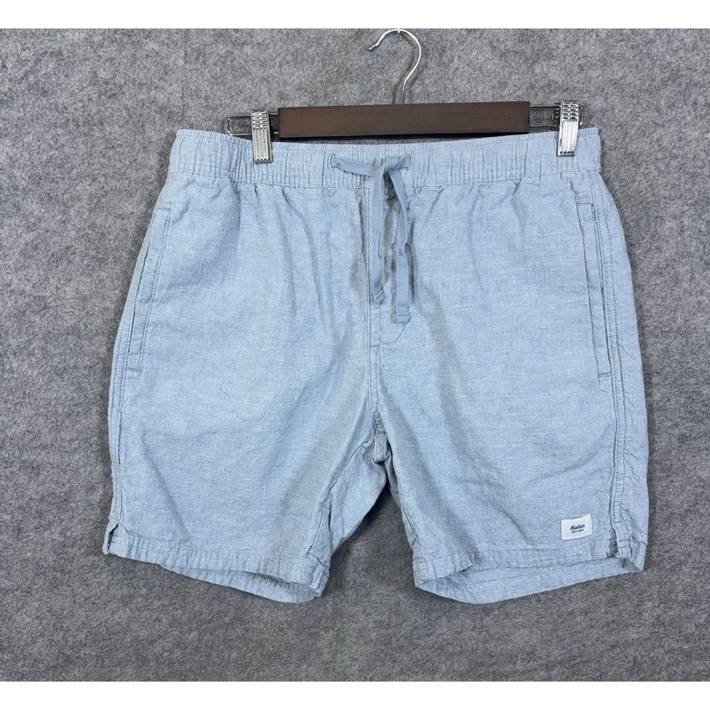 Katin Isaiah Local Shorts Mens Sz S Blue Linen Blend Pockets 6" Inseam Surf